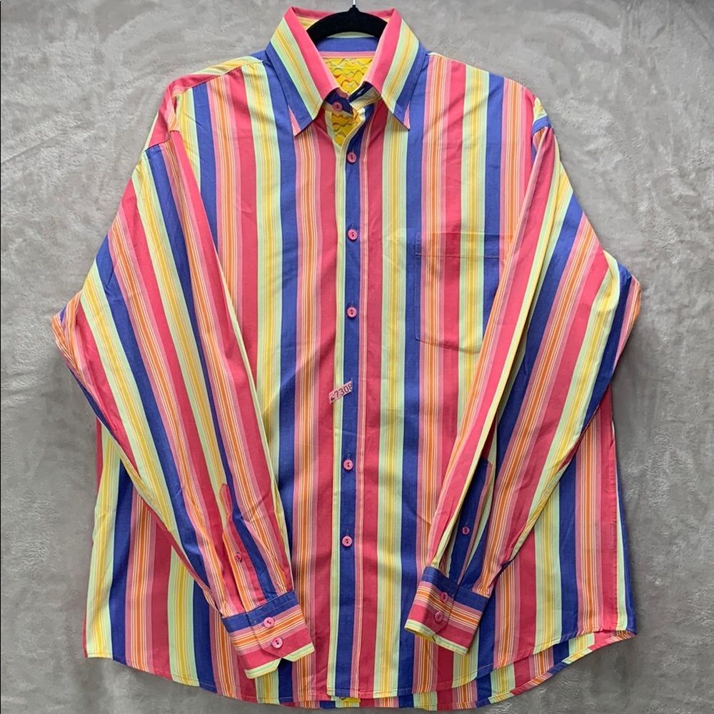 #692 BUGATCHI UOMO | MEDIUM MEN'S DRESS SHIRT LONG SLEEVE BUTTON DOWN | MULTI